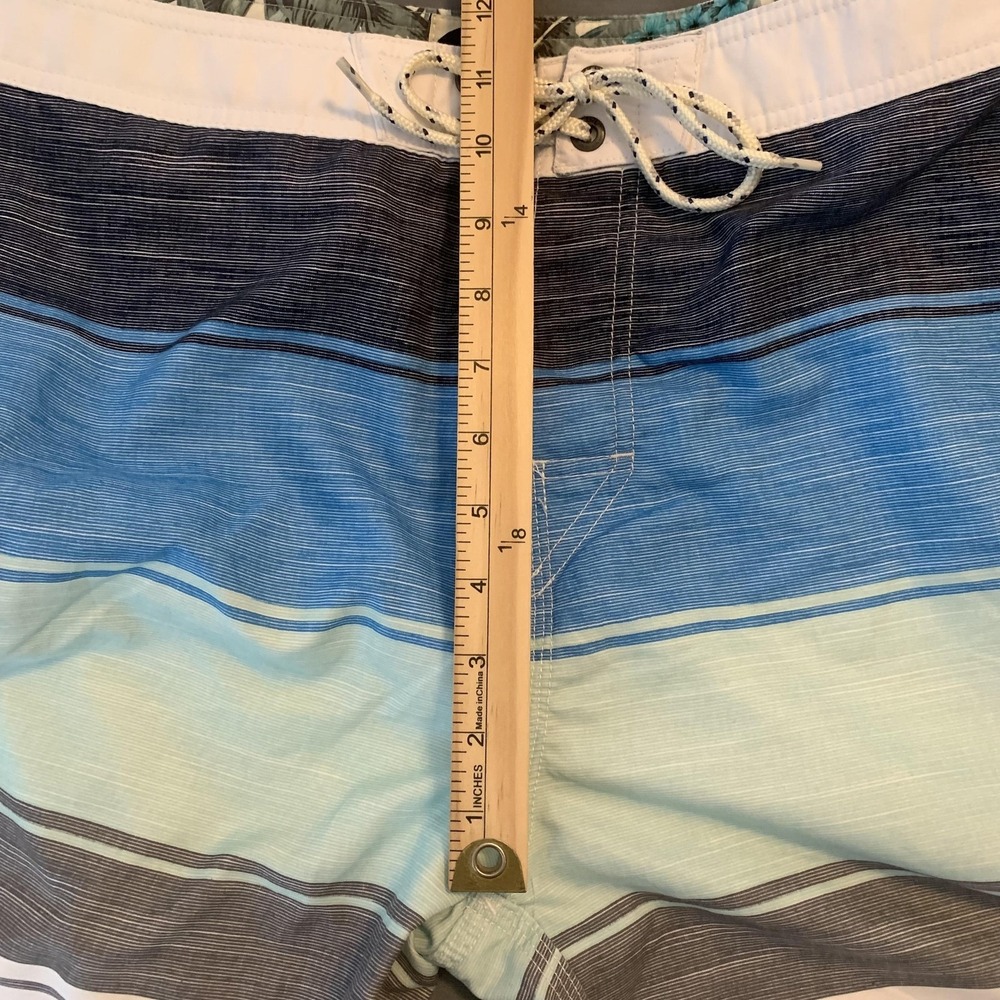 Rip Curl Board Shorts Mens 34 Blue Stripe Surf Swim Trunks Polyester Drawstring - Picture 5 of 10